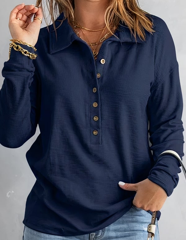 Levoire | Blouse Élégante Avec Boutons Pour Femmes Bleu foncé