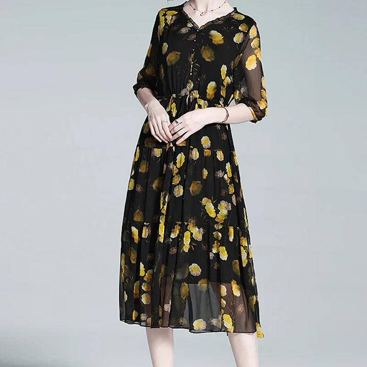 Levoire | Robe en mousseline florale pour femmes - Noir