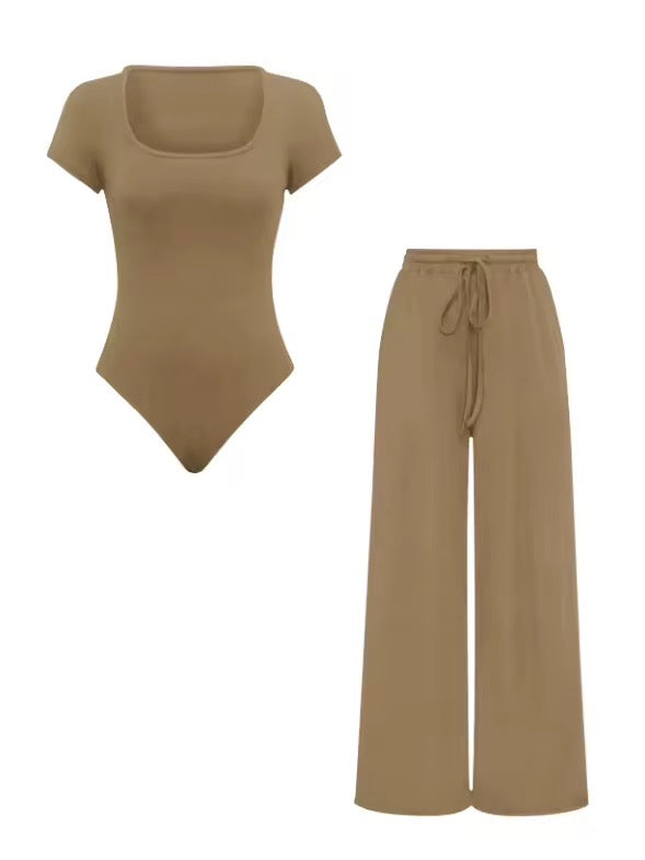 Levoire | Ensemble De Salon Deux Pièces Body & Pantalon Large Braun