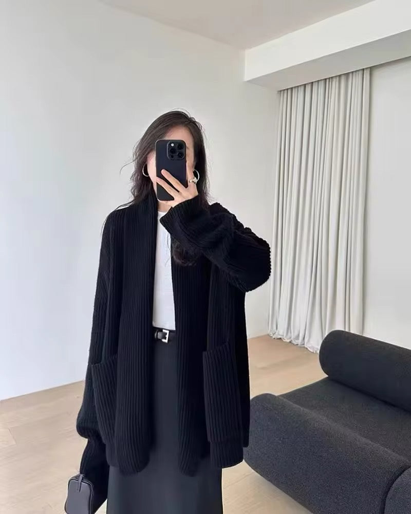 Levoire | Grande Taille Gilet Tricot Avec Poches Noir Taille unique