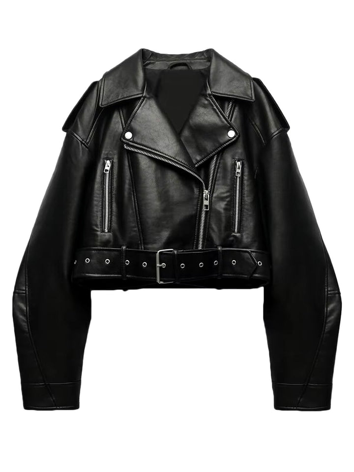 Levoire | Veste De Biker Courte En Cuir Synthétique Avec Ceinture