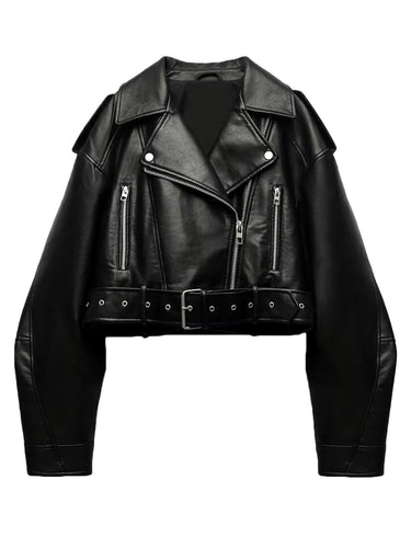 Levoire | Veste De Biker Courte En Cuir Synthétique Avec Ceinture