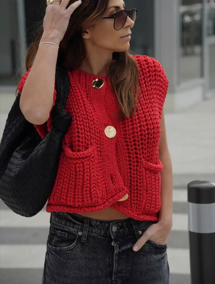 Levoire | Gilet En Maille Avec Poches Et Boutons Dorés