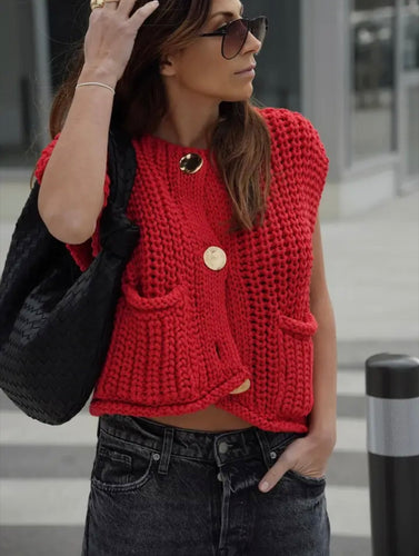 Levoire | Gilet En Maille Avec Poches Et Boutons Dorés