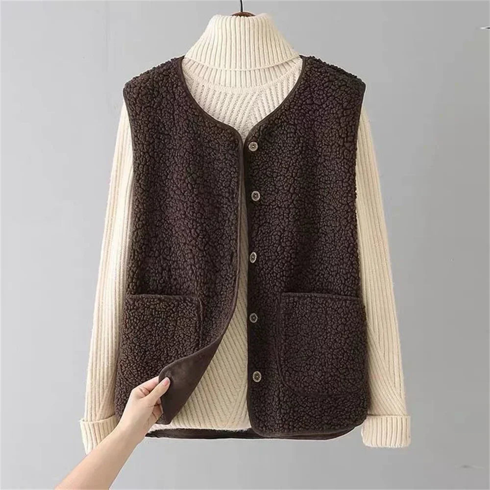 Levoire | Veste Sans Manches Avec Poches Latérales En Laine Et Fermeture À Boutons Marron foncé