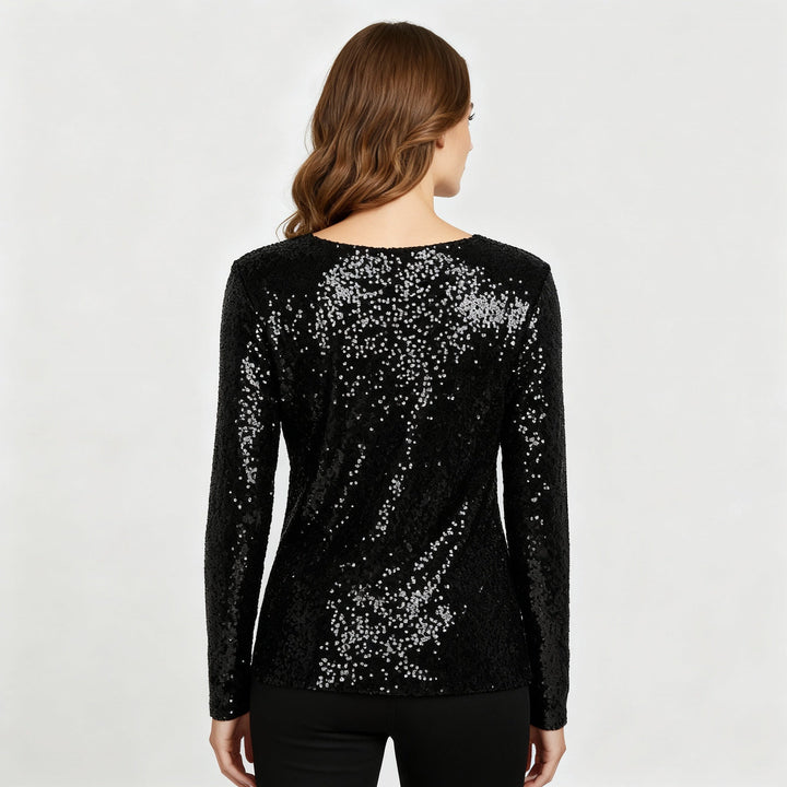 Top femme élégante à paillettes à décolleté en V | Avriane