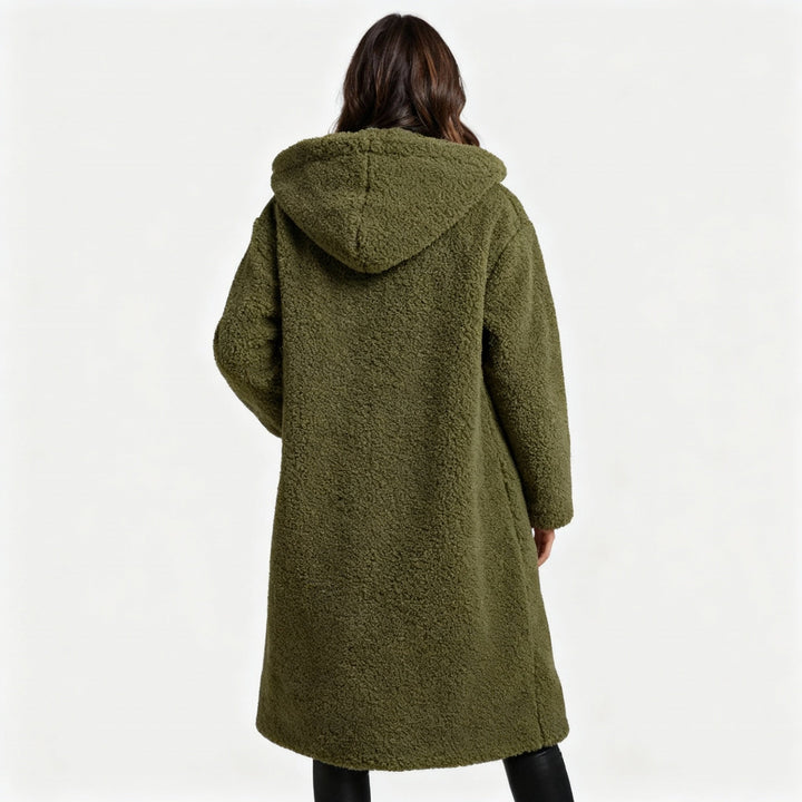 Manteau teddy à la mode pour femmes confort long manteau avec capuche | Avriane