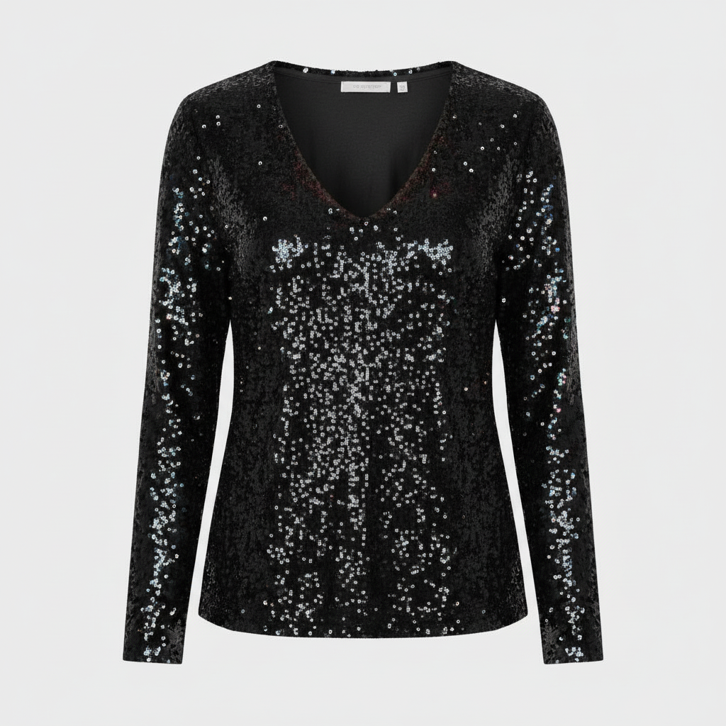 Top femme élégante à paillettes à décolleté en V | Avriane