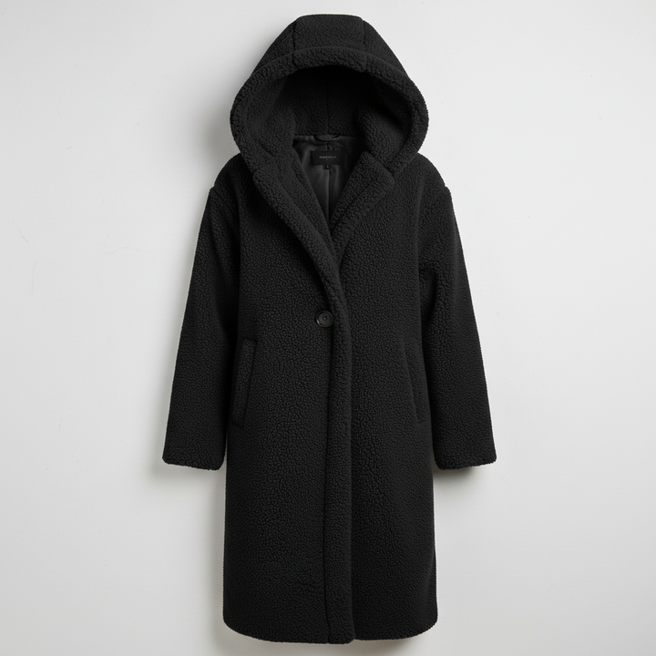 Manteau teddy à la mode pour femmes confort long manteau avec capuche | Avriane