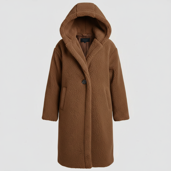 Manteau teddy à la mode pour femmes confort long manteau avec capuche | Avriane