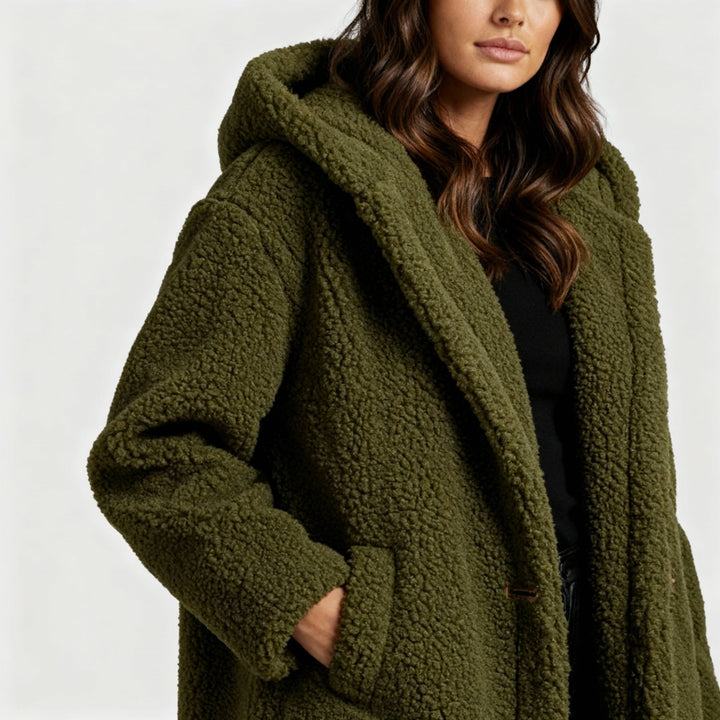 Manteau teddy à la mode pour femmes confort long manteau avec capuche | Avriane