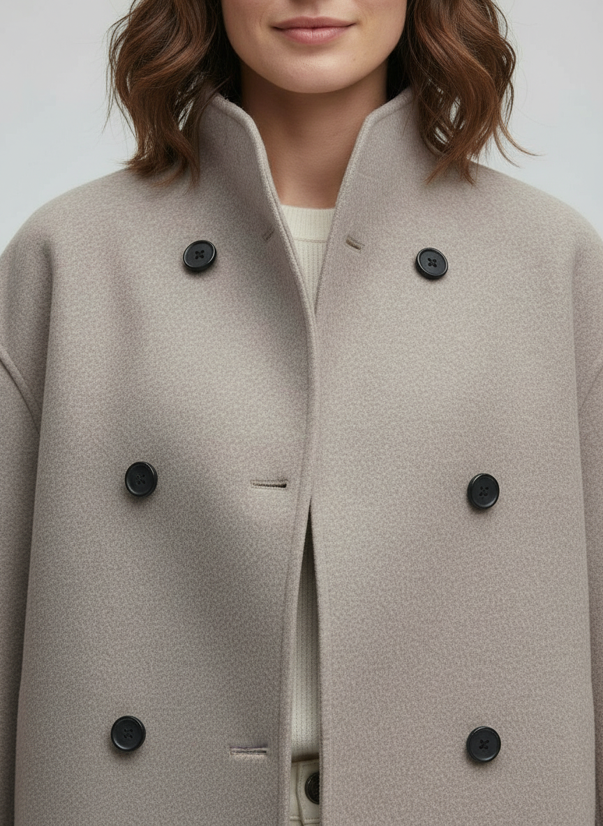 Veste en laine pour femmes beige avec col montant | Avriane