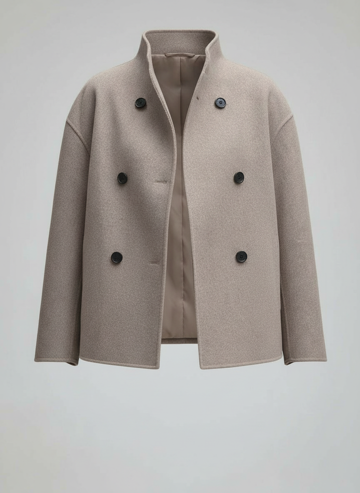 Veste en laine pour femmes beige avec col montant | Avriane