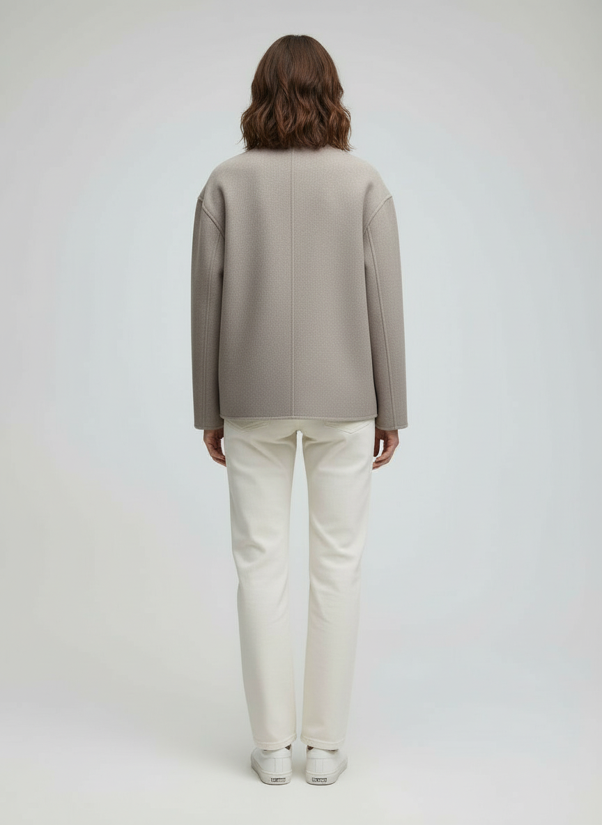 Veste en laine pour femmes beige avec col montant | Avriane