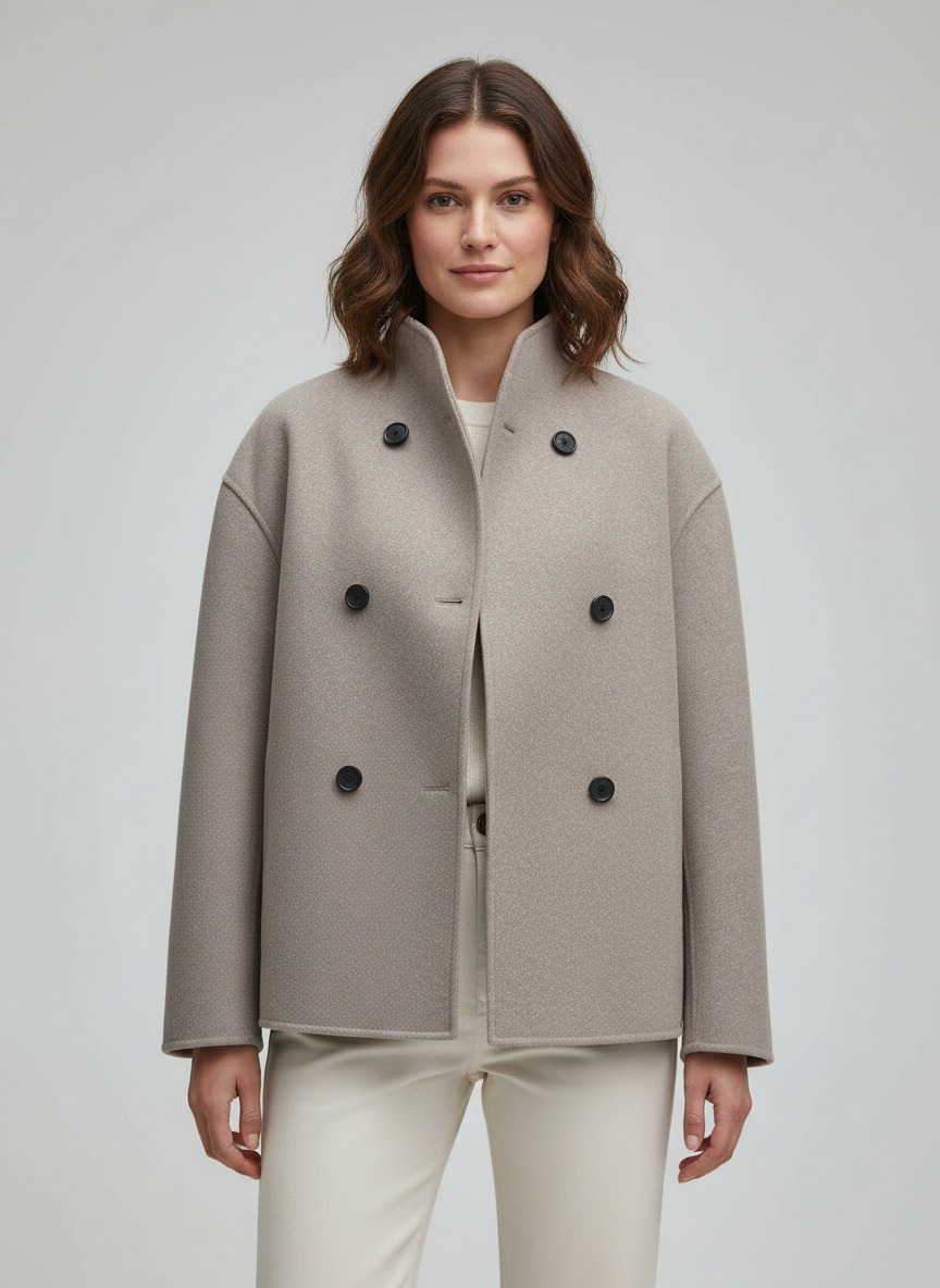 Veste en laine pour femmes beige avec col montant | Avriane