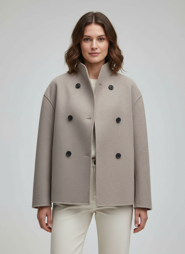 Veste en laine pour femmes beige avec col montant | Avriane