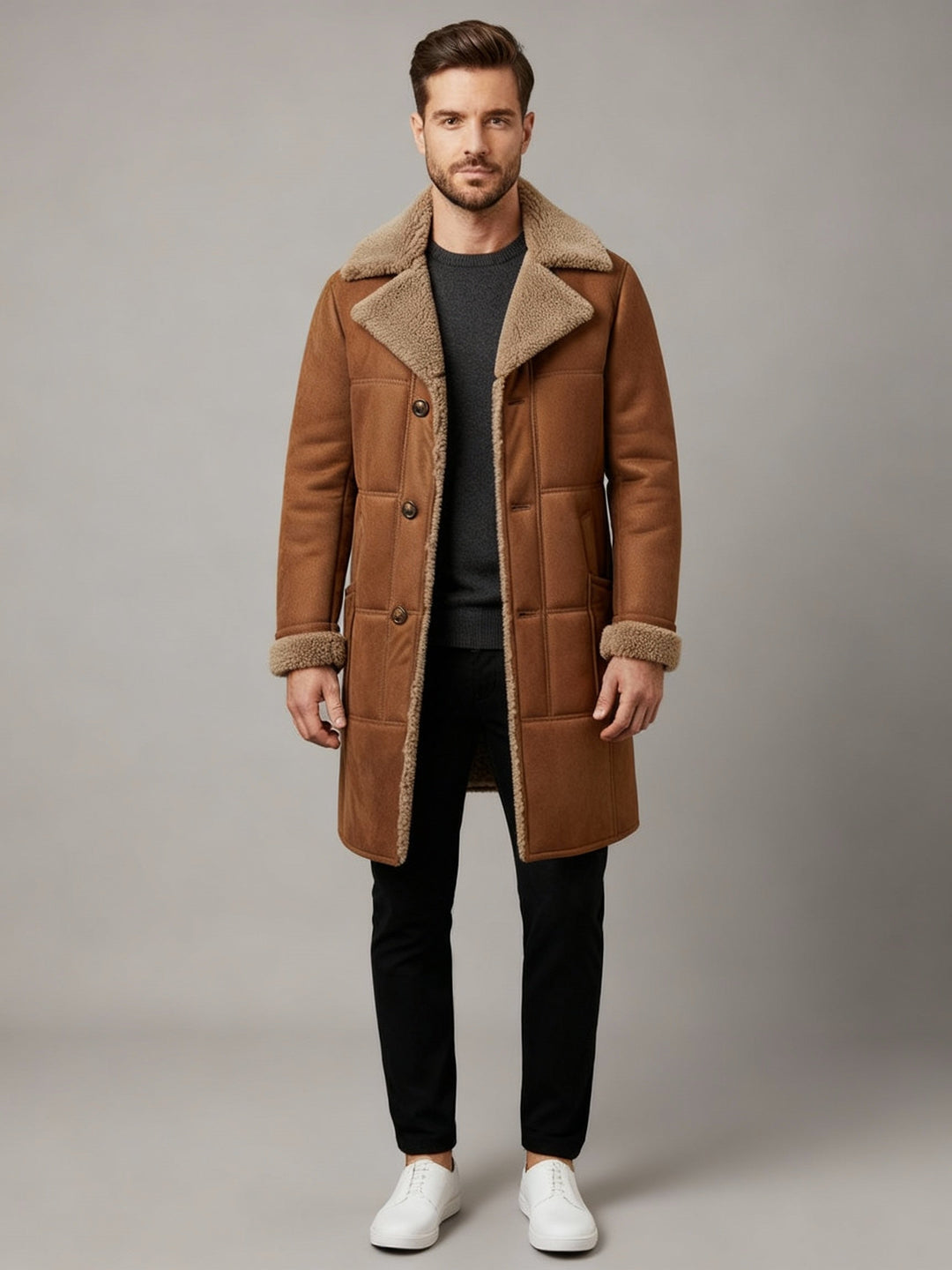 Manteau pilote en peau de mouton classique pour hommes | R&B