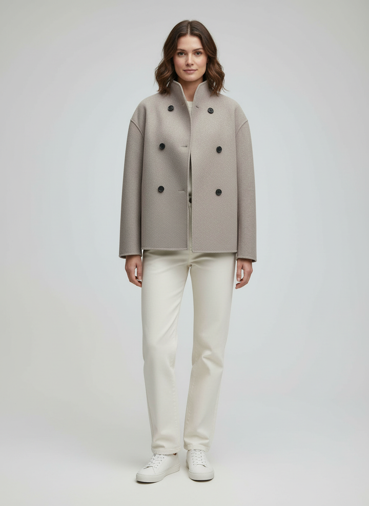 Veste en laine pour femmes beige avec col montant | Avriane
