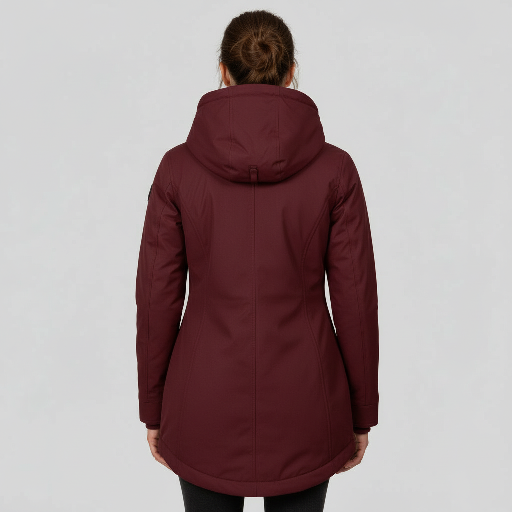 Manteau d'hiver à capuche mi-long ajusté et chaud pour femmes | Avriane
