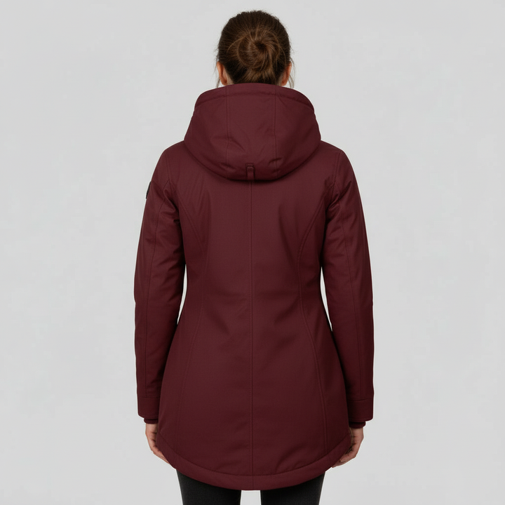 Manteau d'hiver à capuche mi-long ajusté et chaud pour femmes | Avriane