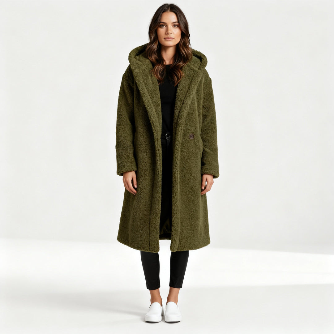 Manteau teddy à la mode pour femmes confort long manteau avec capuche | Avriane