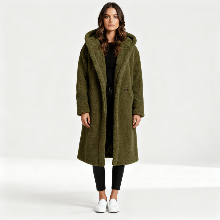 Manteau teddy à la mode pour femmes confort long manteau avec capuche | Avriane