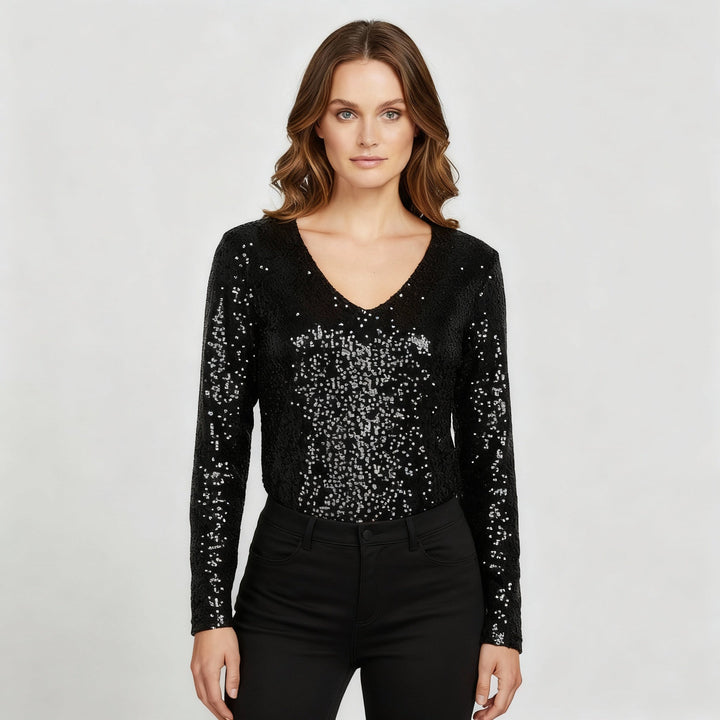 Top femme élégante à paillettes à décolleté en V | Avriane