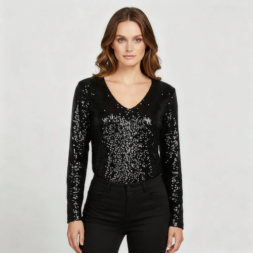 Top femme élégante à paillettes à décolleté en V | Avriane