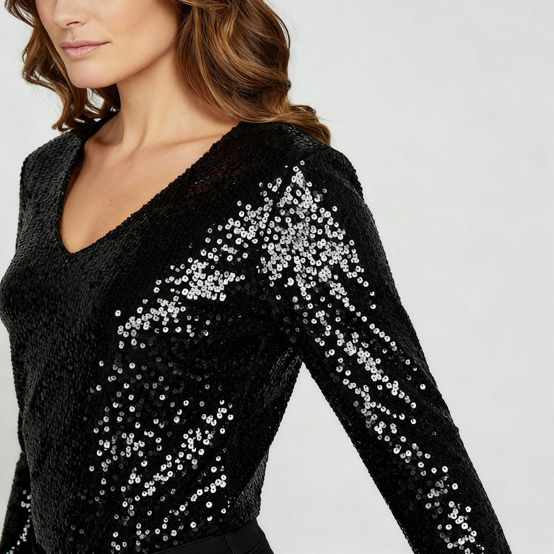 Top femme élégante à paillettes à décolleté en V | Avriane