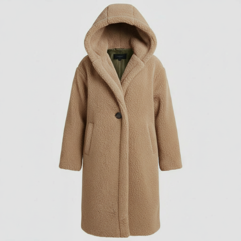 Manteau teddy à la mode pour femmes confort long manteau avec capuche | Avriane