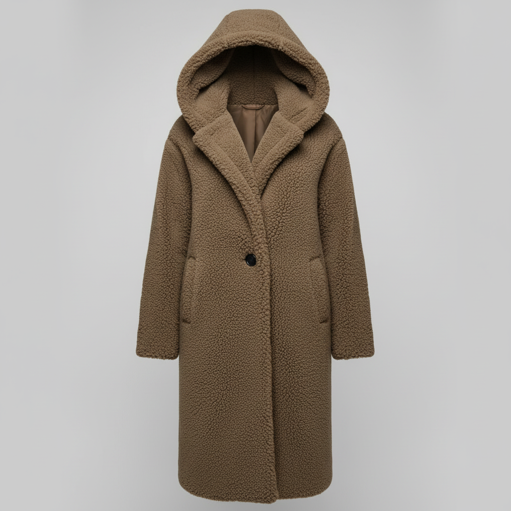 Manteau teddy à la mode pour femmes confort long manteau avec capuche | Avriane