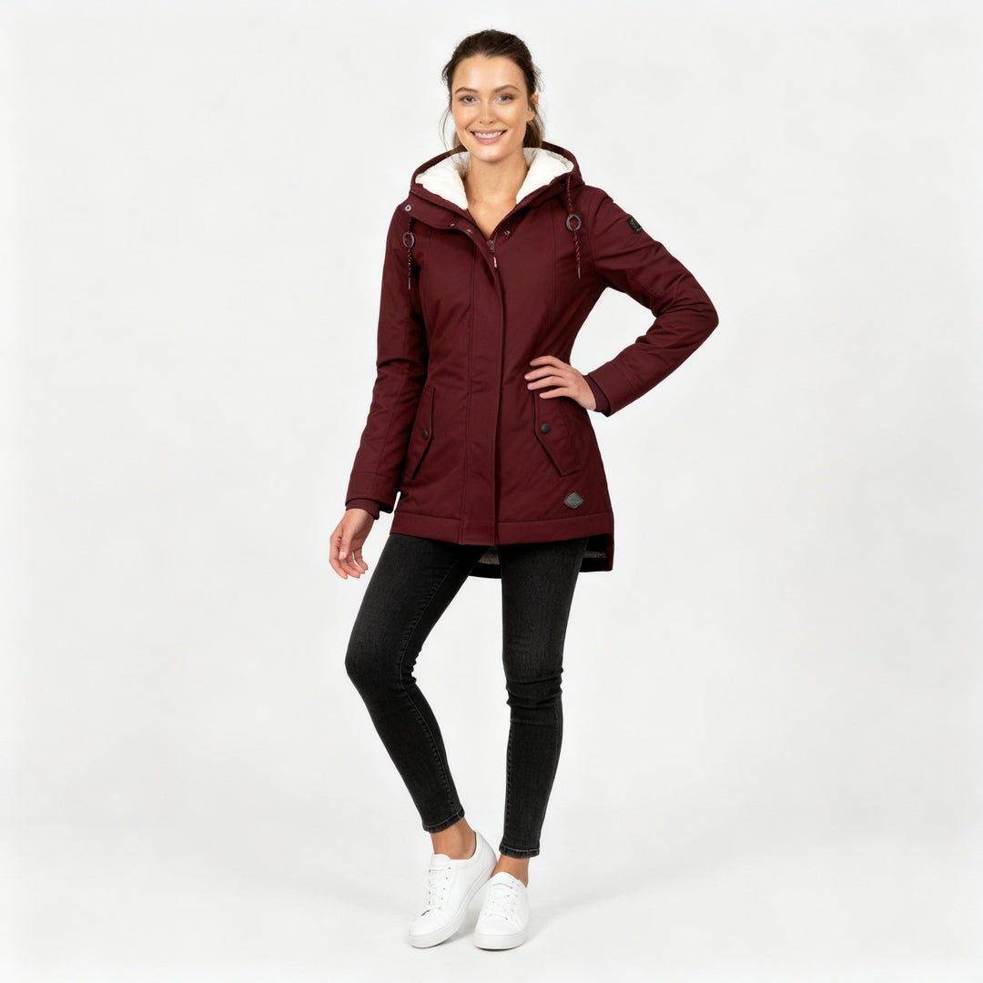 Manteau d'hiver à capuche mi-long ajusté et chaud pour femmes | Avriane