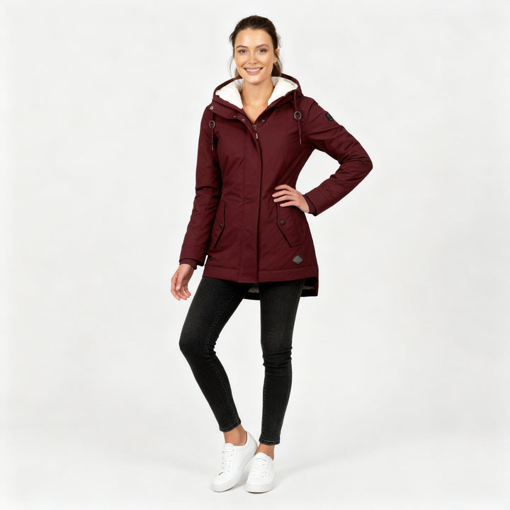 Manteau d'hiver à capuche mi-long ajusté et chaud pour femmes | Avriane