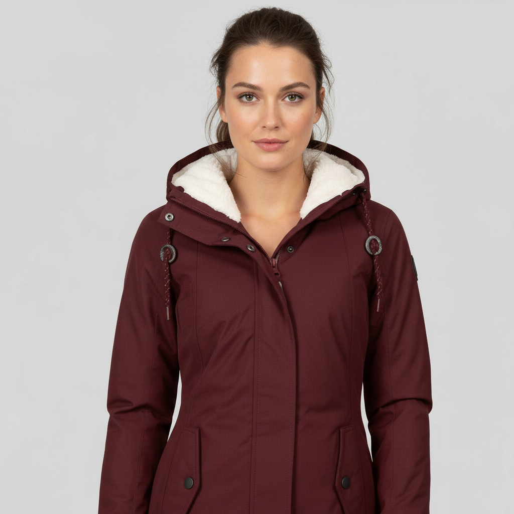 Manteau d'hiver à capuche mi-long ajusté et chaud pour femmes | Avriane