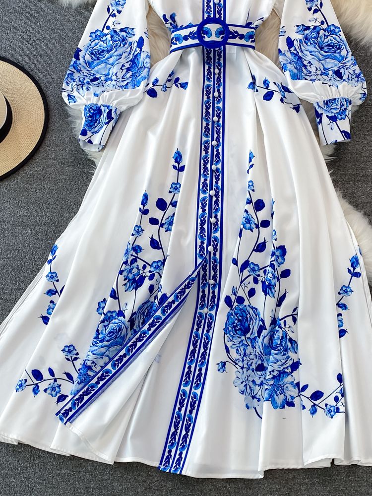 Levoire | Avec Imprimé Floral Robe Longue À Manches Lanternes Vintage