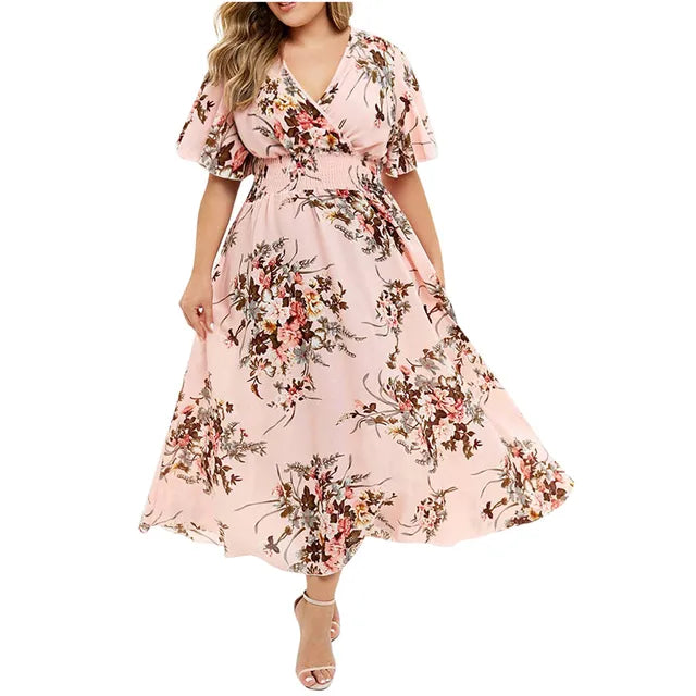 Levoire | Robe Longue Pour Femmes Fleurs Chiffon Rosa