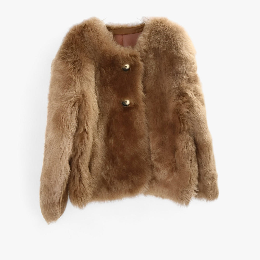 Levoire | Manteau En Fourrure Court Col Rond Gilet En Fourrure Manteau En Fourrure Pour Femmes Brun clair