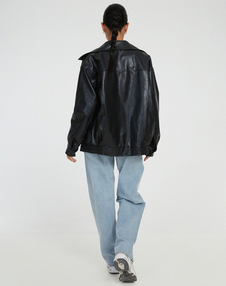 Levoire | Veste En Cuir Grande Taille Fermeture Éclair Bomber Veste En Cuir Femmes