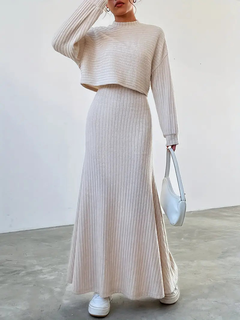 Levoire | Uten Manches Long Robe À Encolure Ronde Ensemble Tricoté À Deux Pièces