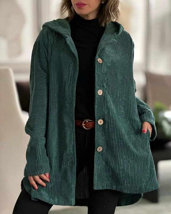 Levoire | Vestes À Capuche Élégantes Grande Taille Avec Boutons Vert