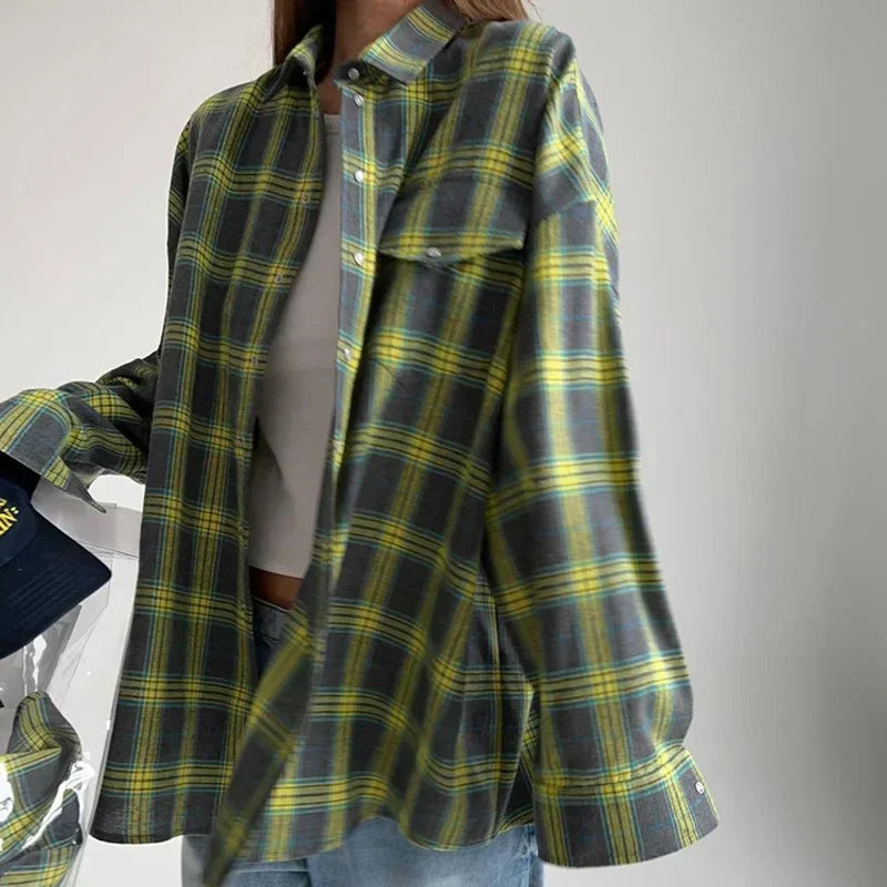 Levoire | Coton Motif À Carreaux Chemise Grande Taille Chemises Pour Femmes