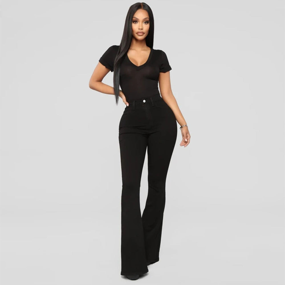 Levoire | Jean Évasé Stretch Jeans Avec Taille Haute Jeans Pour Femmes Noir