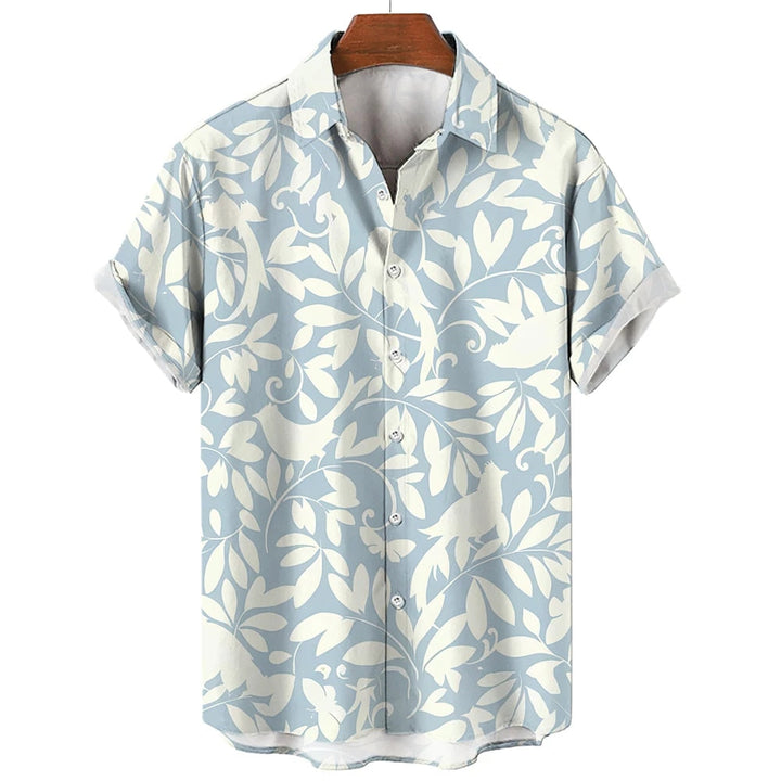 Levoire | Chemise Hawaïenne À Manches Courtes En Style Motif Pour Hommes Bleu et blanc