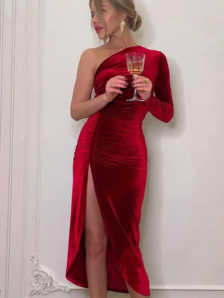 Levoire | Robe De Soirée Maxi À Une Manche Fendue Élégante Rot