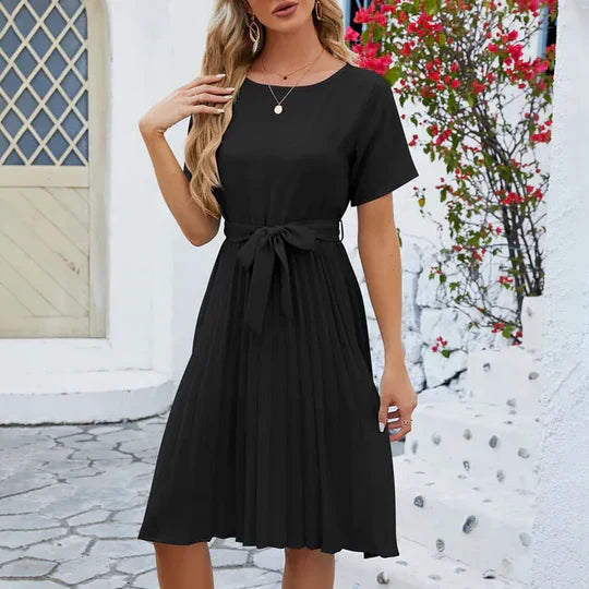 Levoire | Robe Plissée Verte Menthe Noir