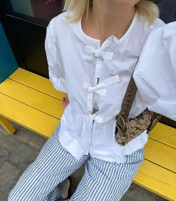 Levoire | Blouse mignonne avec nœud à l'avant Blanc