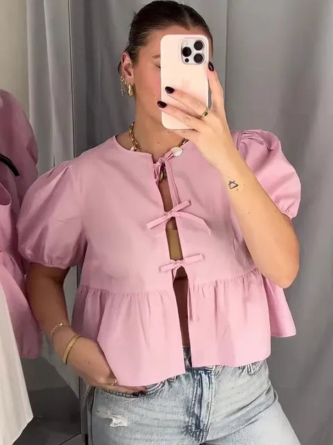 Levoire | Blouse mignonne avec nœud à l'avant Rose