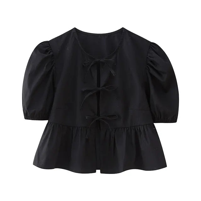 Levoire | Blouse mignonne avec nœud à l'avant Noir
