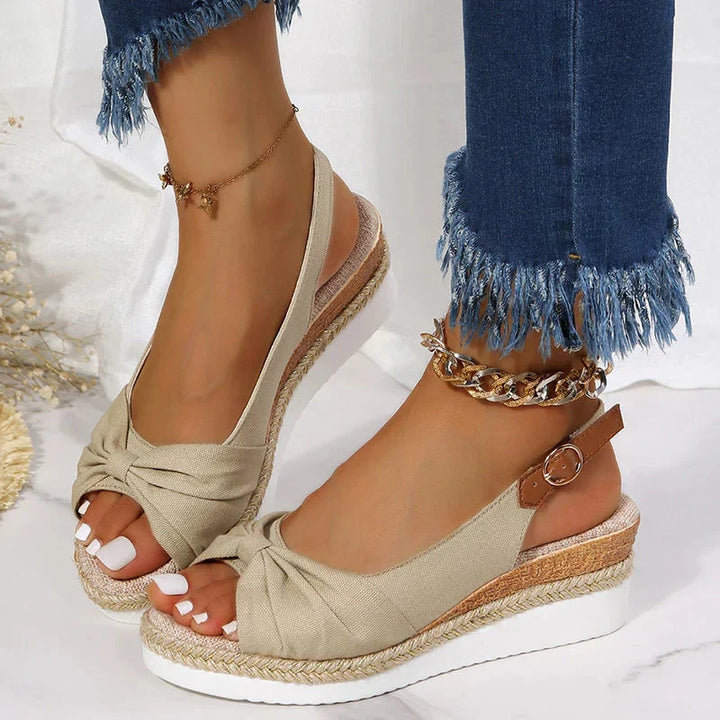 Levoire | Sandales Espadrilles D'Été Avec Fermeture À Boucles Et Détail De Nœud Beige