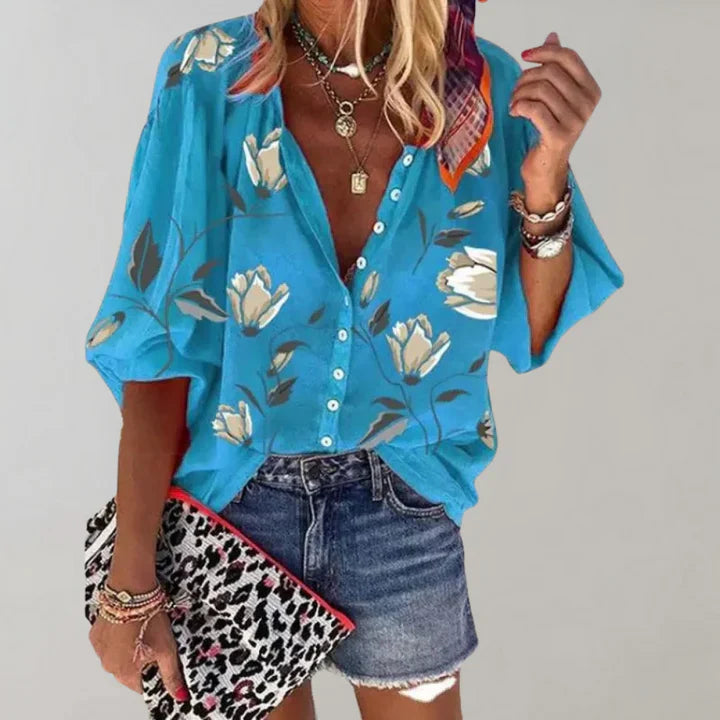 Levoire | Blouse À Fleurs Tendance Bleu